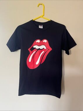Black Graphic Tee with Red Tongue Logo